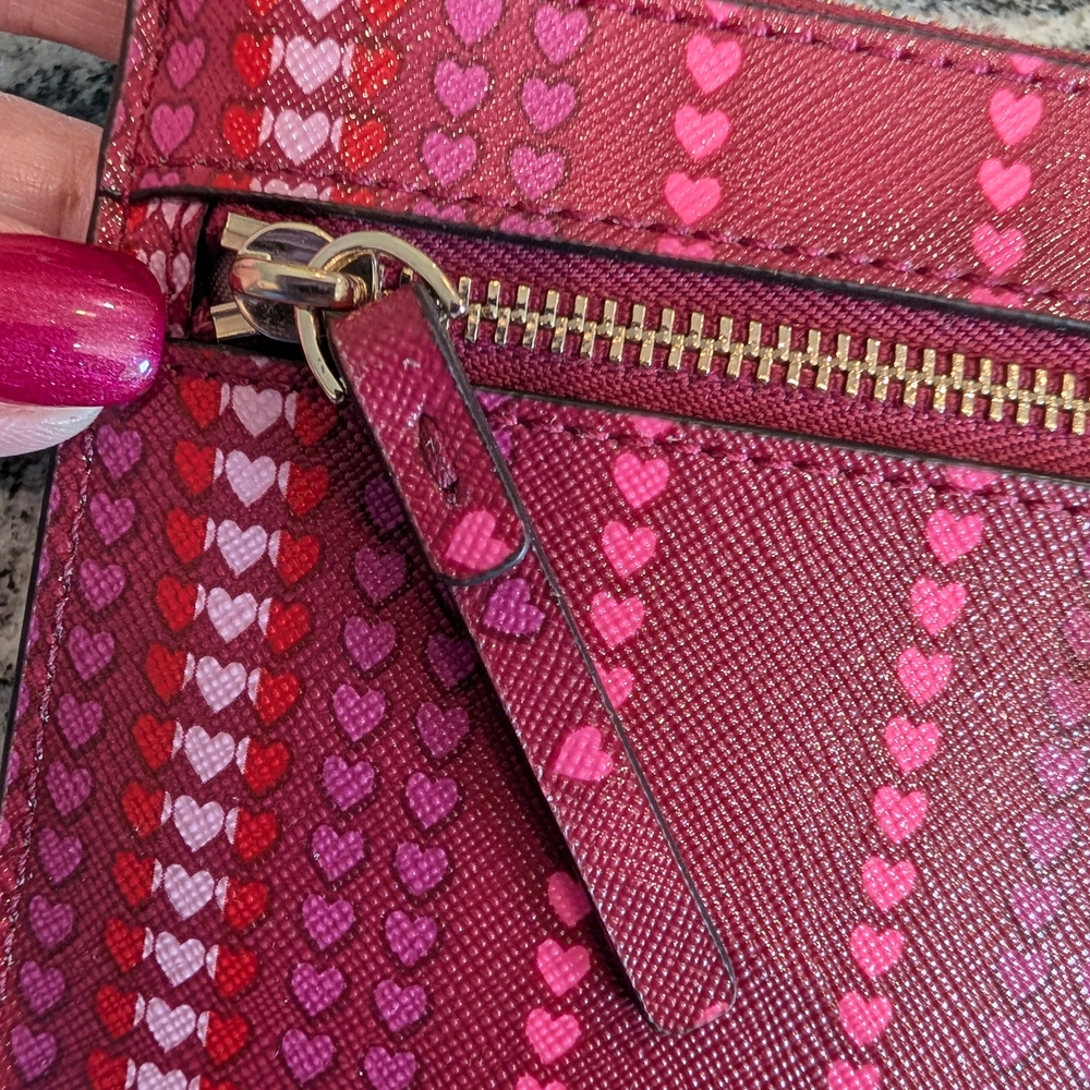 kate spade Heart-Print Pink & Burgundy Wristlet Clutch - Picture 4 of 7